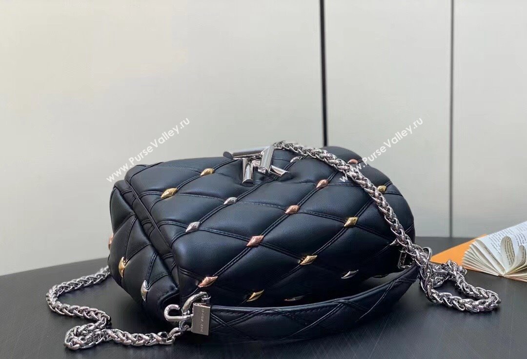 Louis Vuitton Lambskin GO-14 MM Bag with metal studs M24151 Black 2024 (kiki-24041117)