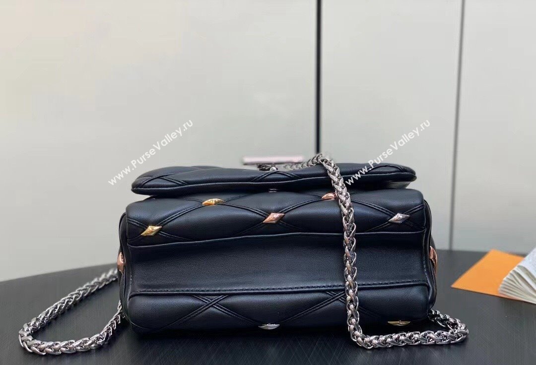 Louis Vuitton Lambskin GO-14 MM Bag with metal studs M24151 Black 2024 (kiki-24041117)