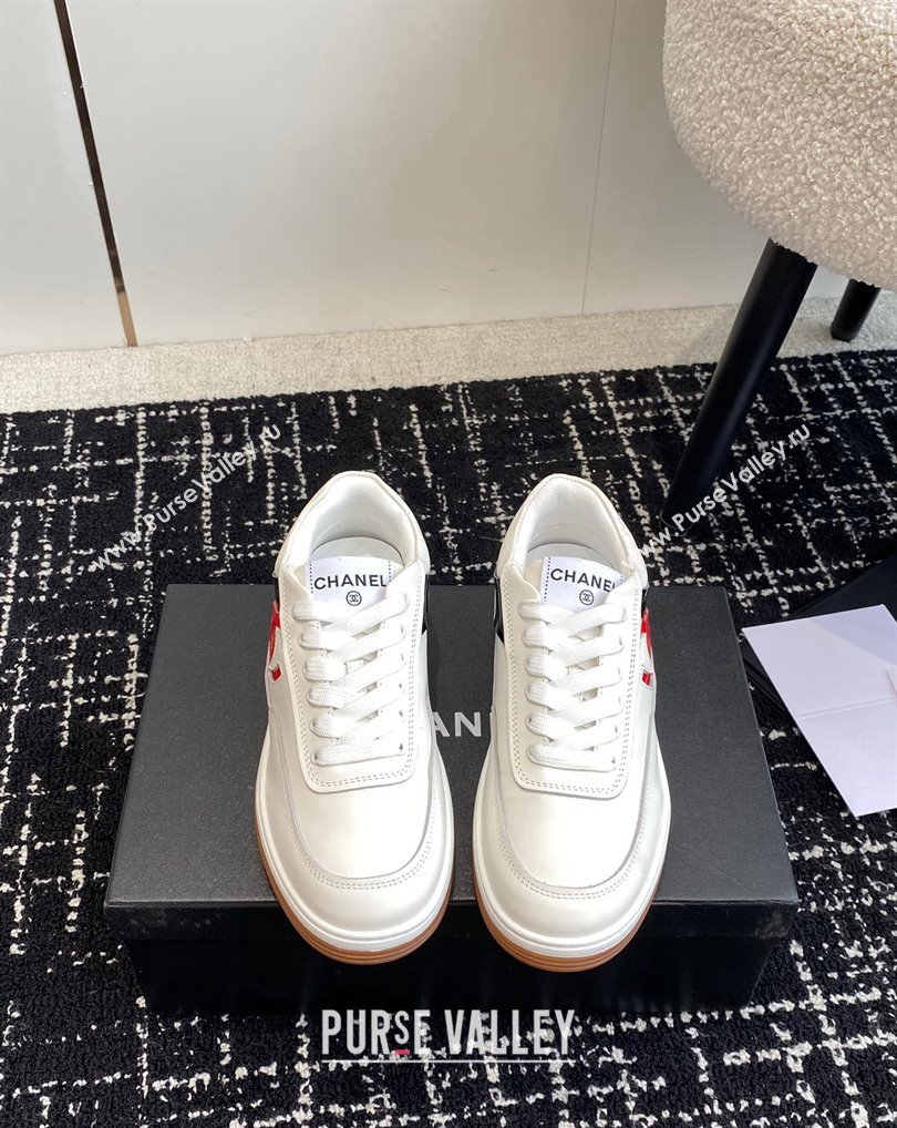 Chanel Calfskin Leather Logo Sneakers White/Red/Black 2024 (jincheng-24041105)