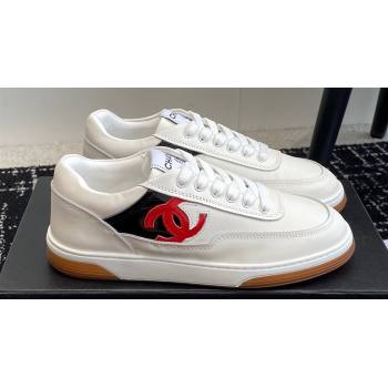 Chanel Calfskin Leather Logo Sneakers White/Red/Black 2024 (jincheng-24041105)