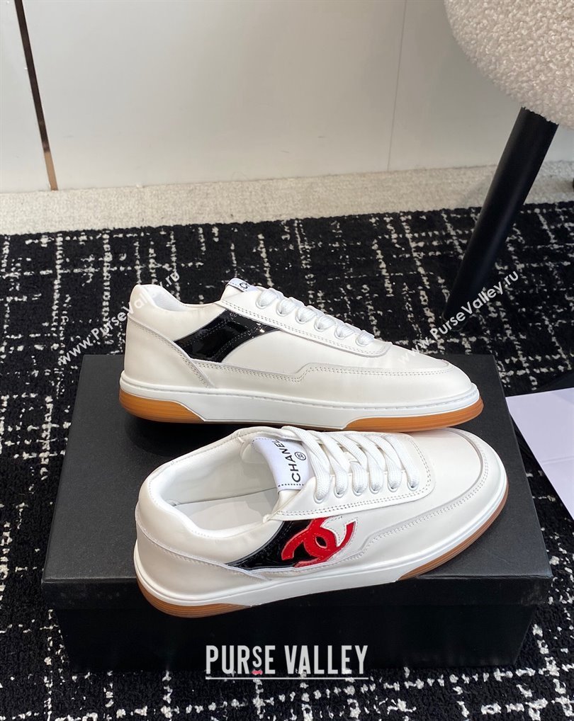 Chanel Calfskin Leather Logo Sneakers White/Red/Black 2024 (jincheng-24041105)