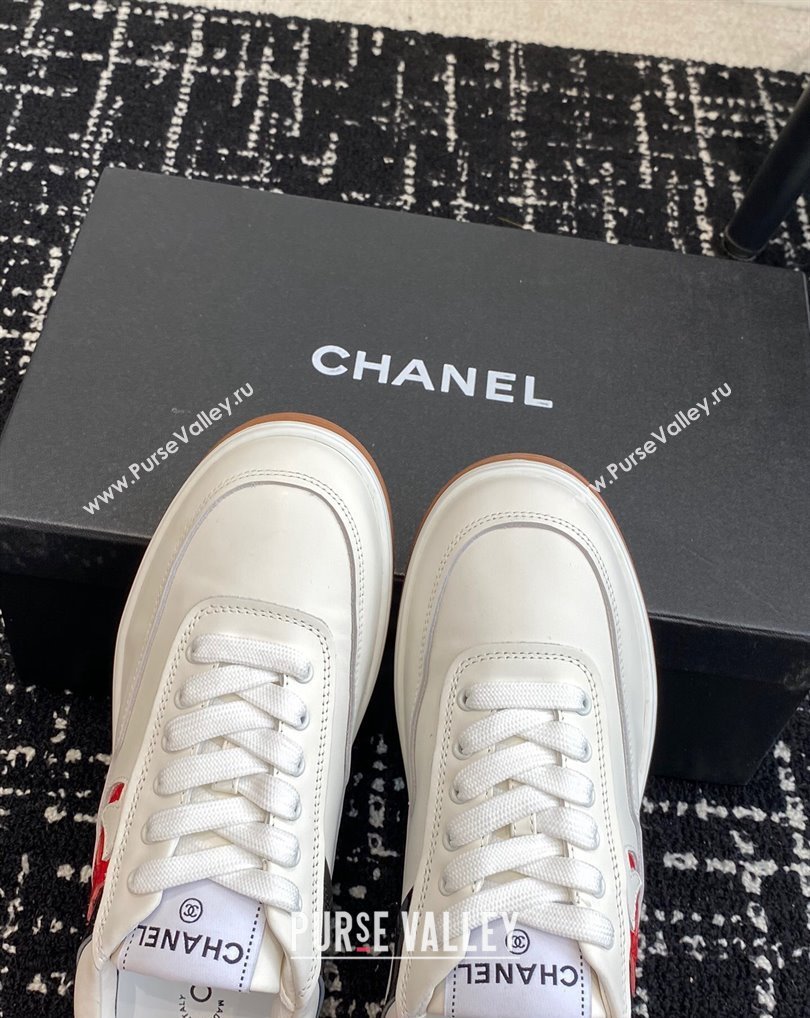 Chanel Calfskin Leather Logo Sneakers White/Red/Black 2024 (jincheng-24041105)