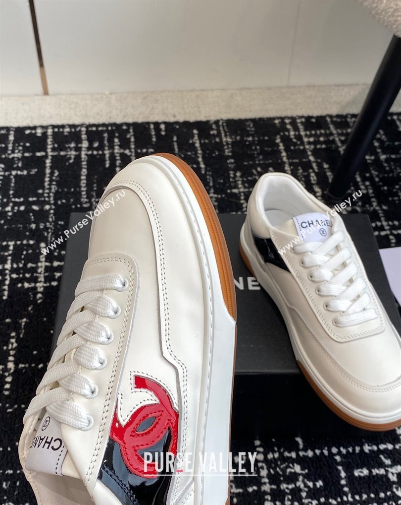 Chanel Calfskin Leather Logo Sneakers White/Red/Black 2024 (jincheng-24041105)
