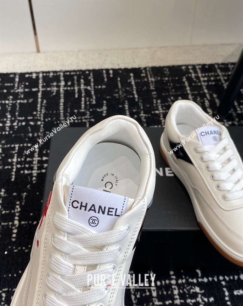 Chanel Calfskin Leather Logo Sneakers White/Red/Black 2024 (jincheng-24041105)
