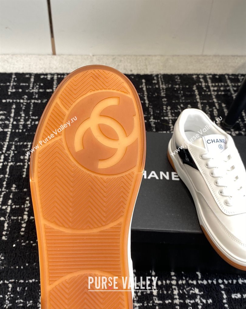 Chanel Calfskin Leather Logo Sneakers White/Red/Black 2024 (jincheng-24041105)
