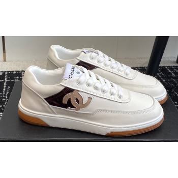 Chanel Calfskin Leather Logo Sneakers White/Beige/Burgundy 2024 (jincheng-24041104)