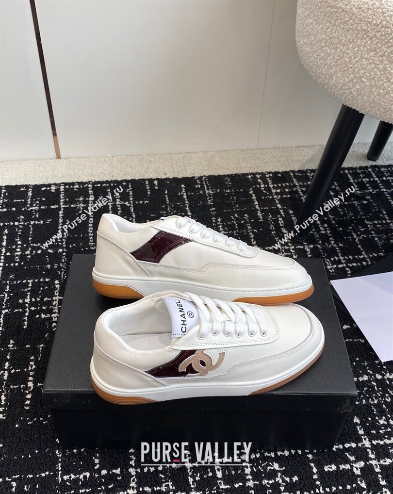 Chanel Calfskin Leather Logo Sneakers White/Beige/Burgundy 2024 (jincheng-24041104)