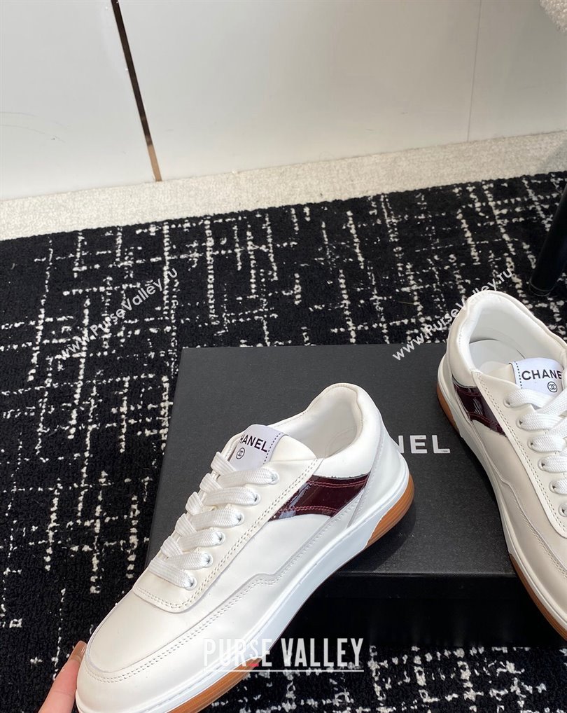 Chanel Calfskin Leather Logo Sneakers White/Beige/Burgundy 2024 (jincheng-24041104)