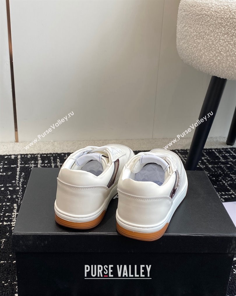 Chanel Calfskin Leather Logo Sneakers White/Beige/Burgundy 2024 (jincheng-24041104)