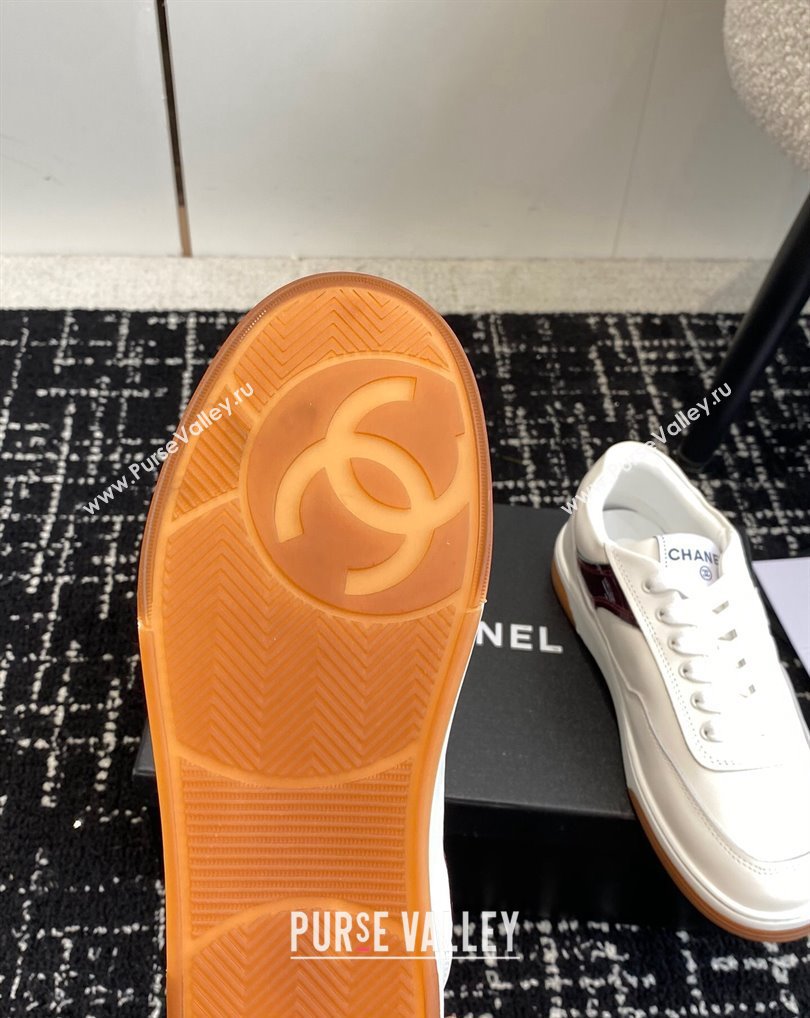 Chanel Calfskin Leather Logo Sneakers White/Beige/Burgundy 2024 (jincheng-24041104)
