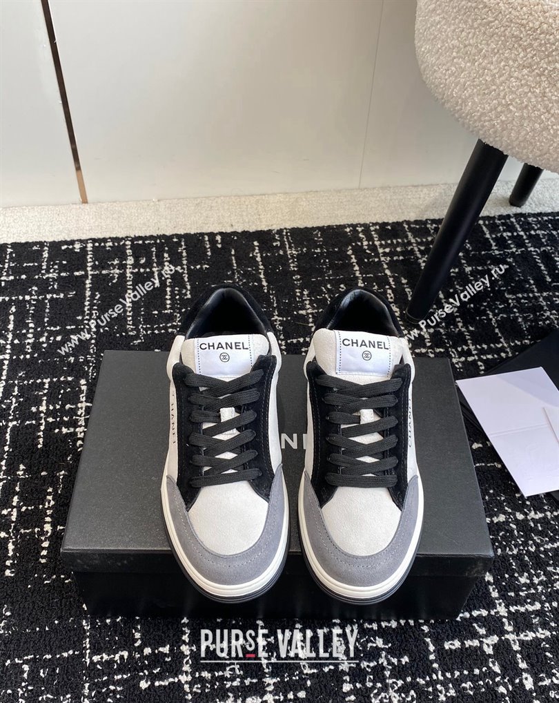 Chanel Suede Leather Logo Sneakers White/Gray 2024 (jincheng-24041102)