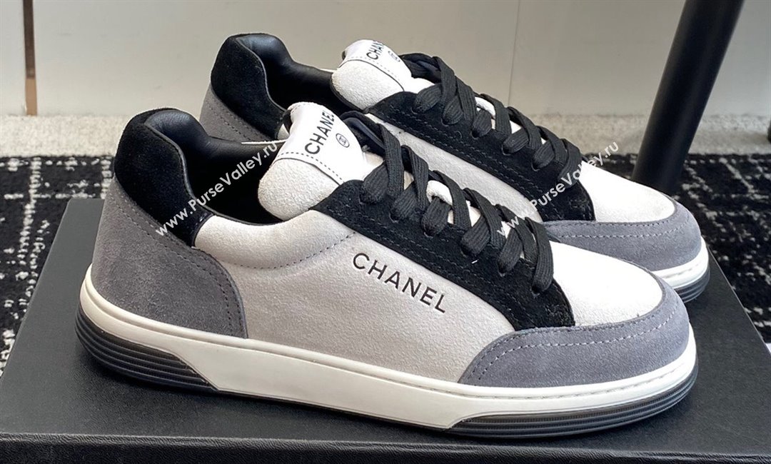 Chanel Suede Leather Logo Sneakers White/Gray 2024 (jincheng-24041102)