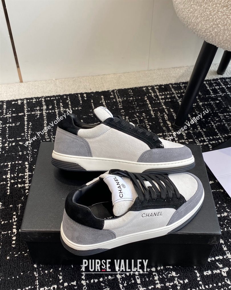 Chanel Suede Leather Logo Sneakers White/Gray 2024 (jincheng-24041102)
