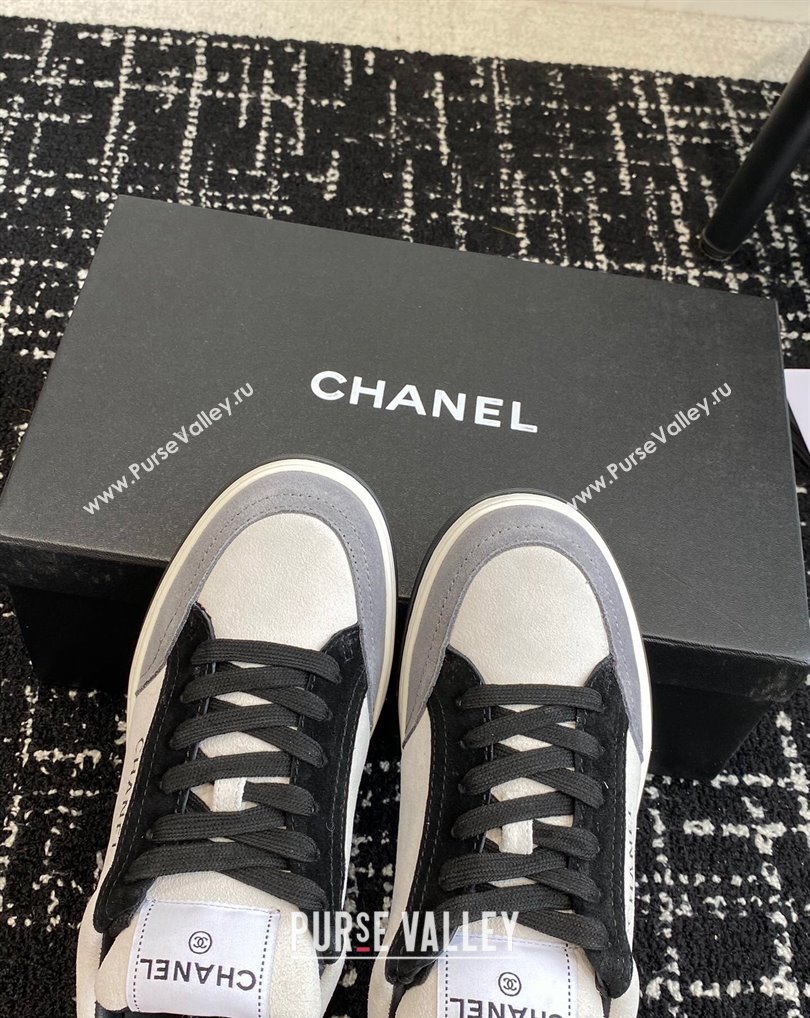 Chanel Suede Leather Logo Sneakers White/Gray 2024 (jincheng-24041102)