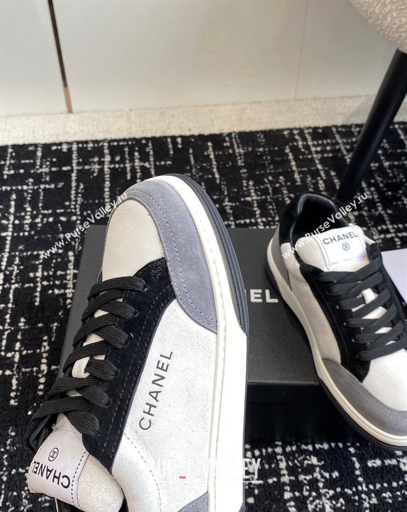 Chanel Suede Leather Logo Sneakers White/Gray 2024 (jincheng-24041102)