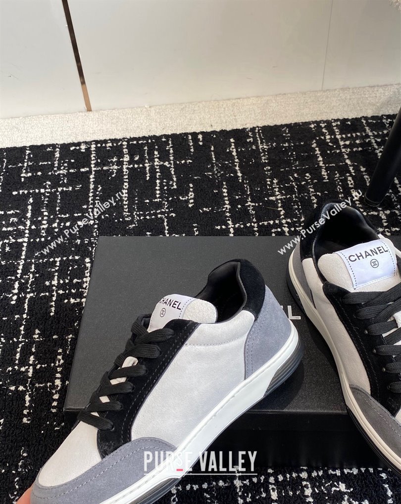 Chanel Suede Leather Logo Sneakers White/Gray 2024 (jincheng-24041102)