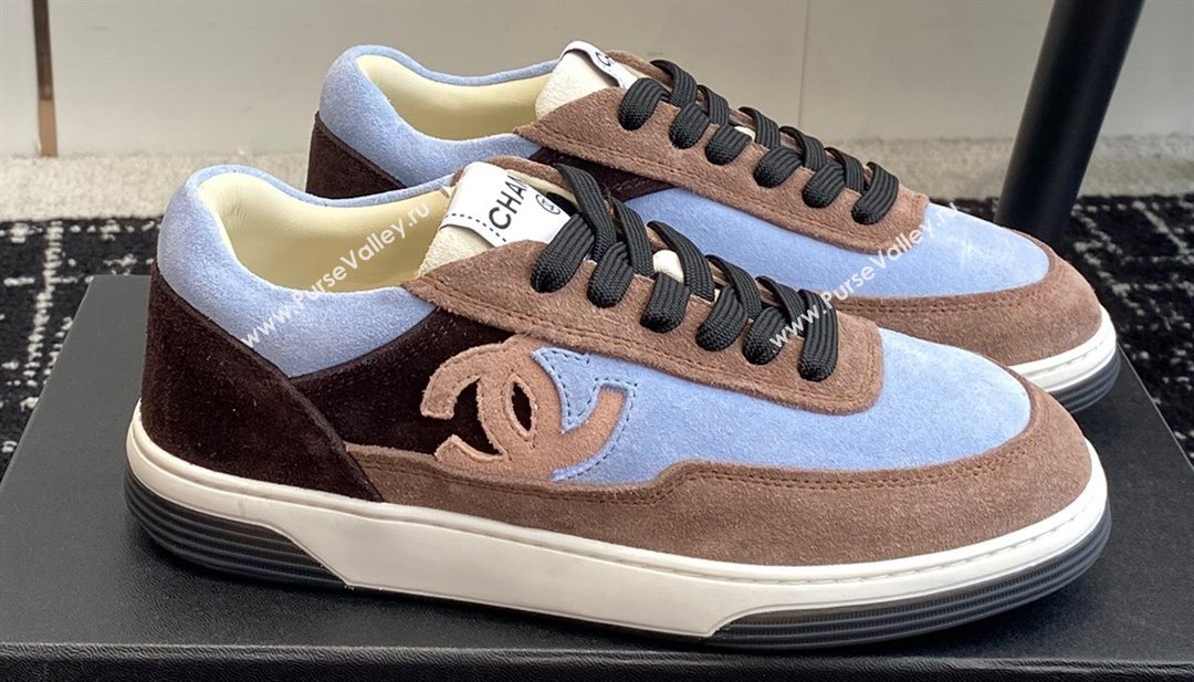 Chanel Suede Leather Logo Sneakers Camel/Blue 2024 (jincheng-24041103)