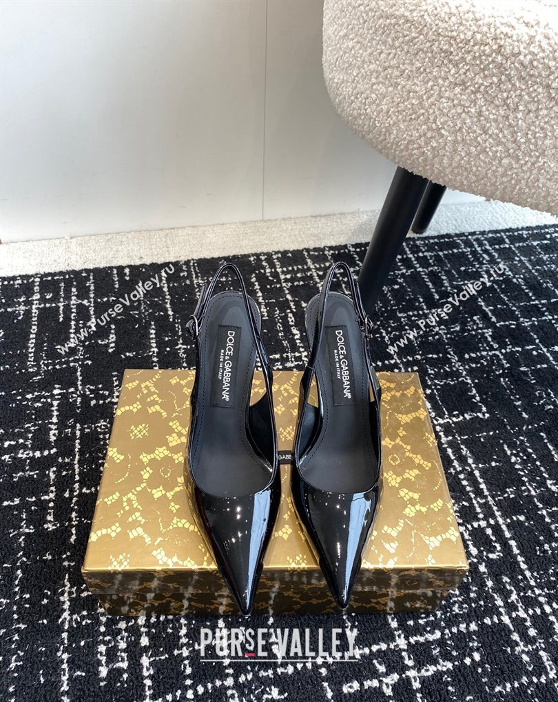 Dolce Gabbana Heel 10cm Patent Leather Slingbacks Black 2024 (jincheng-24041118)