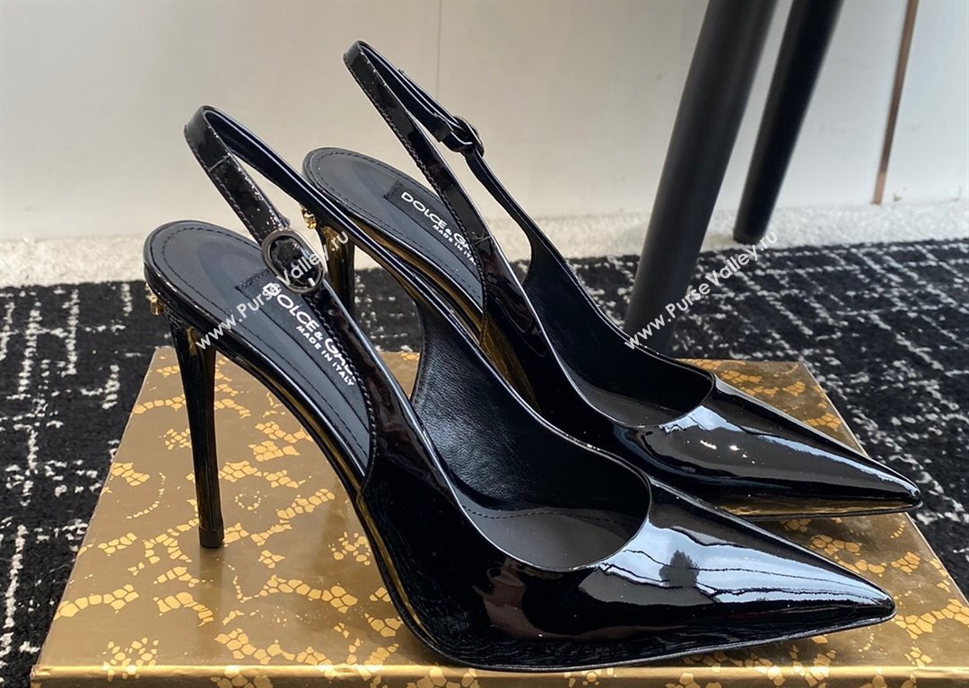 Dolce Gabbana Heel 10cm Patent Leather Slingbacks Black 2024 (jincheng-24041118)