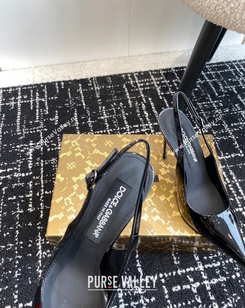 Dolce Gabbana Heel 10cm Patent Leather Slingbacks Black 2024 (jincheng-24041118)
