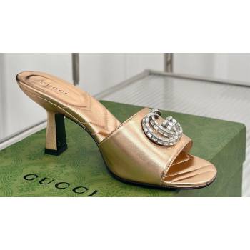 Gucci Heel 7cm Crystal Double G Slides Sandals Gold 2024 (kaola-24041106)
