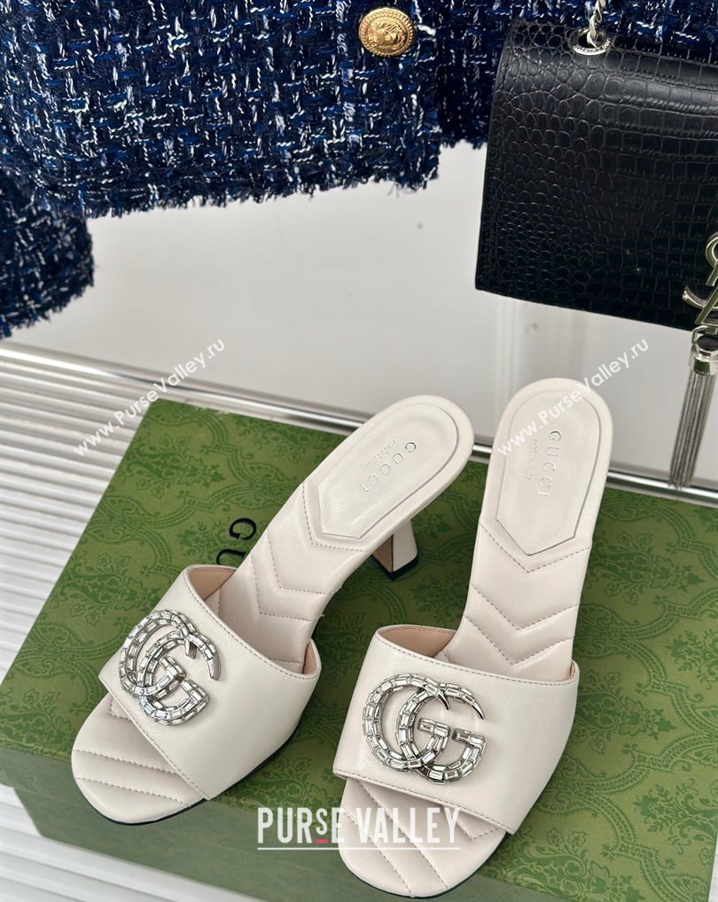 Gucci Heel 7cm Crystal Double G Slides Sandals White 2024 (kaola-24041102)