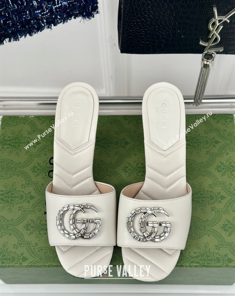 Gucci Heel 7cm Crystal Double G Slides Sandals White 2024 (kaola-24041102)