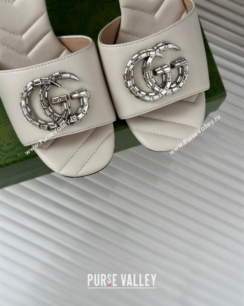 Gucci Heel 7cm Crystal Double G Slides Sandals White 2024 (kaola-24041102)