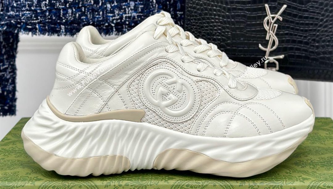 Gucci Ripple trainer Women/Men Sneakers in leather White 2024 (kaola-24041108)