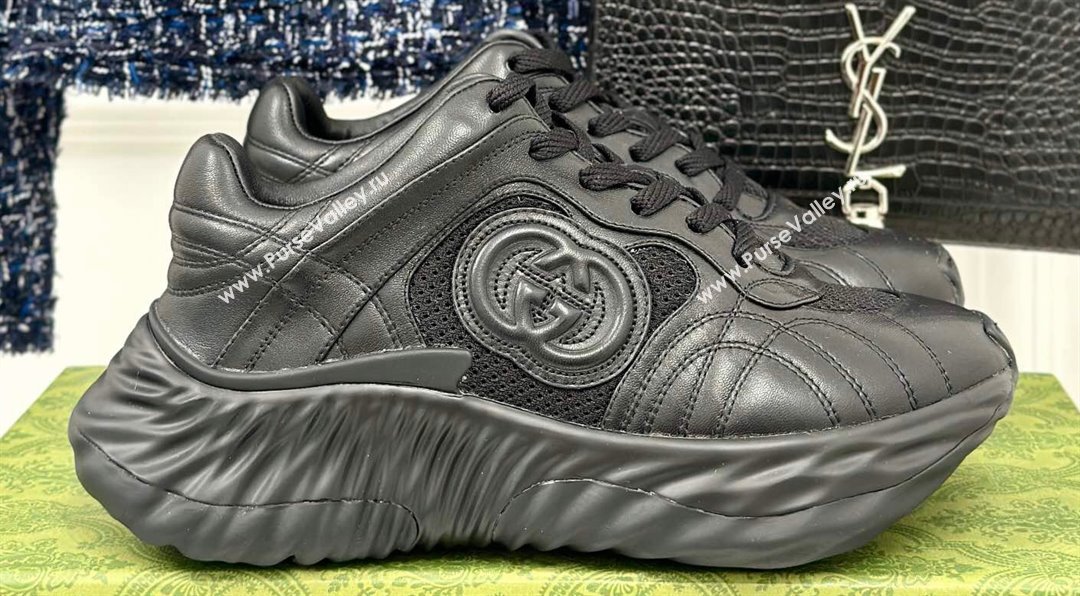 Gucci Ripple trainer Women/Men Sneakers in leather Black 2024 (kaola-24041107)
