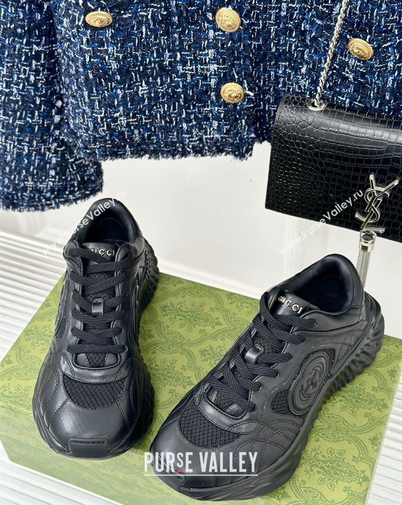 Gucci Ripple trainer Women/Men Sneakers in leather Black 2024 (kaola-24041107)