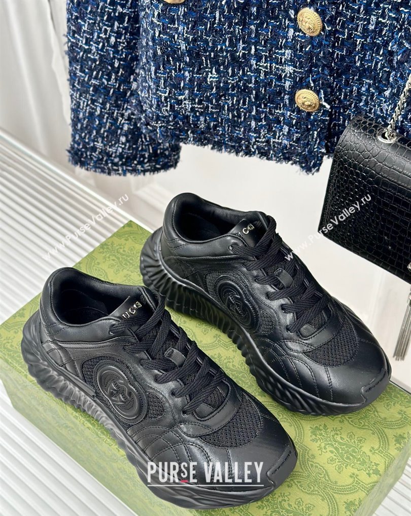 Gucci Ripple trainer Women/Men Sneakers in leather Black 2024 (kaola-24041107)