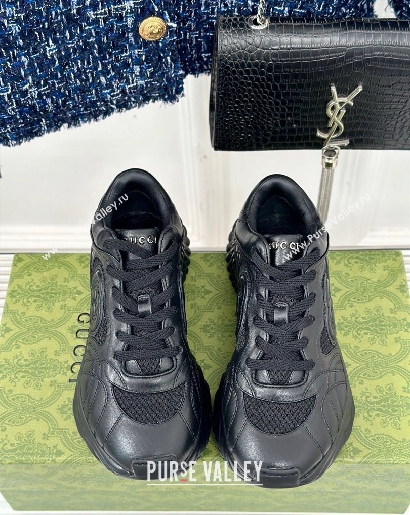 Gucci Ripple trainer Women/Men Sneakers in leather Black 2024 (kaola-24041107)