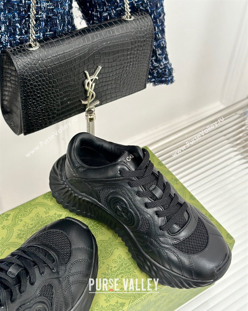 Gucci Ripple trainer Women/Men Sneakers in leather Black 2024 (kaola-24041107)