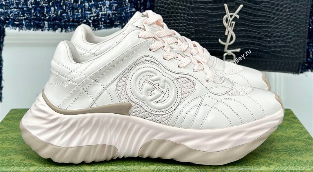 Gucci Ripple trainer Women/Men Sneakers in leather Pale Pink 2024 (kaola-24041109)