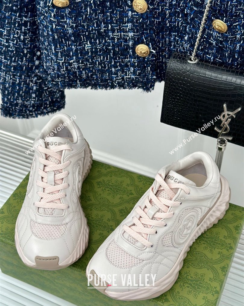 Gucci Ripple trainer Women/Men Sneakers in leather Pale Pink 2024 (kaola-24041109)