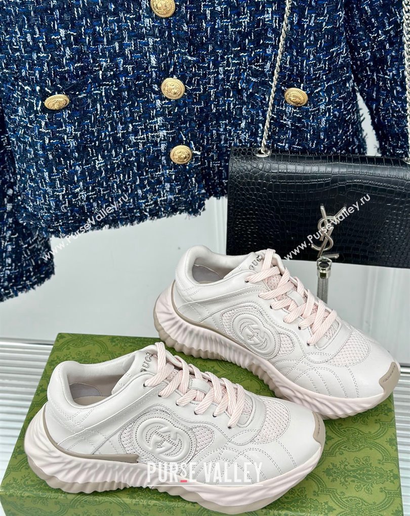 Gucci Ripple trainer Women/Men Sneakers in leather Pale Pink 2024 (kaola-24041109)