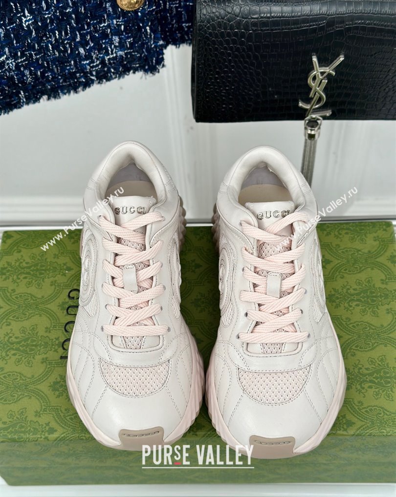 Gucci Ripple trainer Women/Men Sneakers in leather Pale Pink 2024 (kaola-24041109)