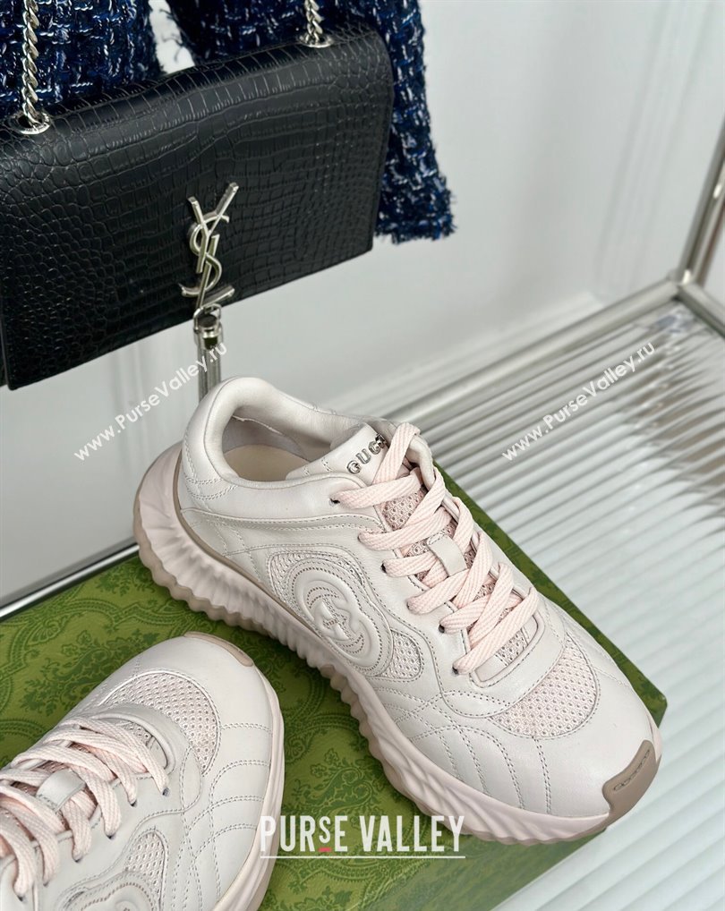 Gucci Ripple trainer Women/Men Sneakers in leather Pale Pink 2024 (kaola-24041109)