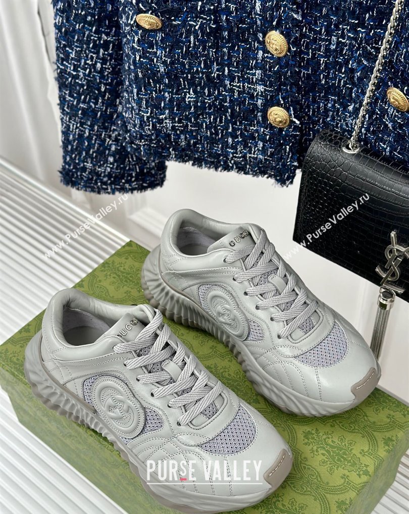 Gucci Ripple trainer Women/Men Sneakers in leather Pale Gray 2024 (kaola-24041110)