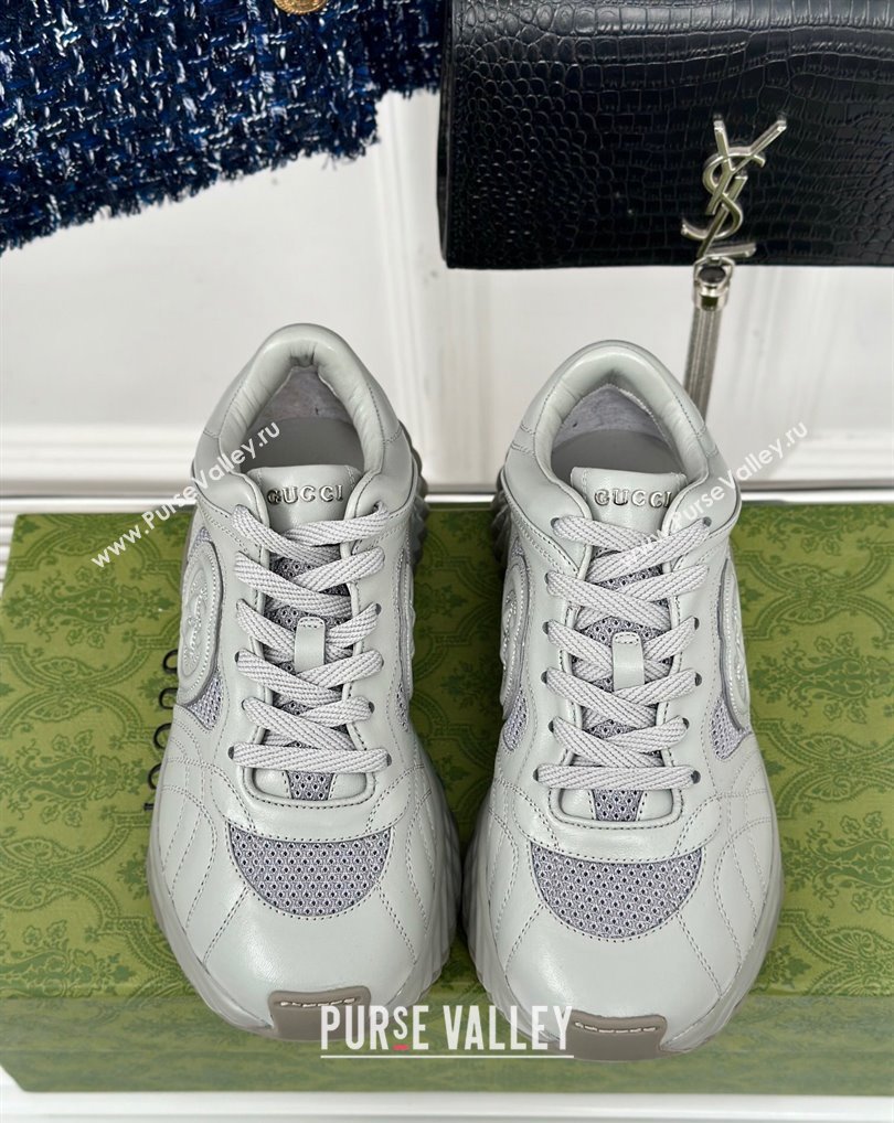 Gucci Ripple trainer Women/Men Sneakers in leather Pale Gray 2024 (kaola-24041110)