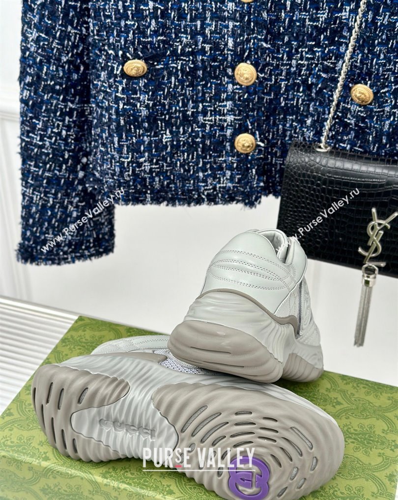 Gucci Ripple trainer Women/Men Sneakers in leather Pale Gray 2024 (kaola-24041110)