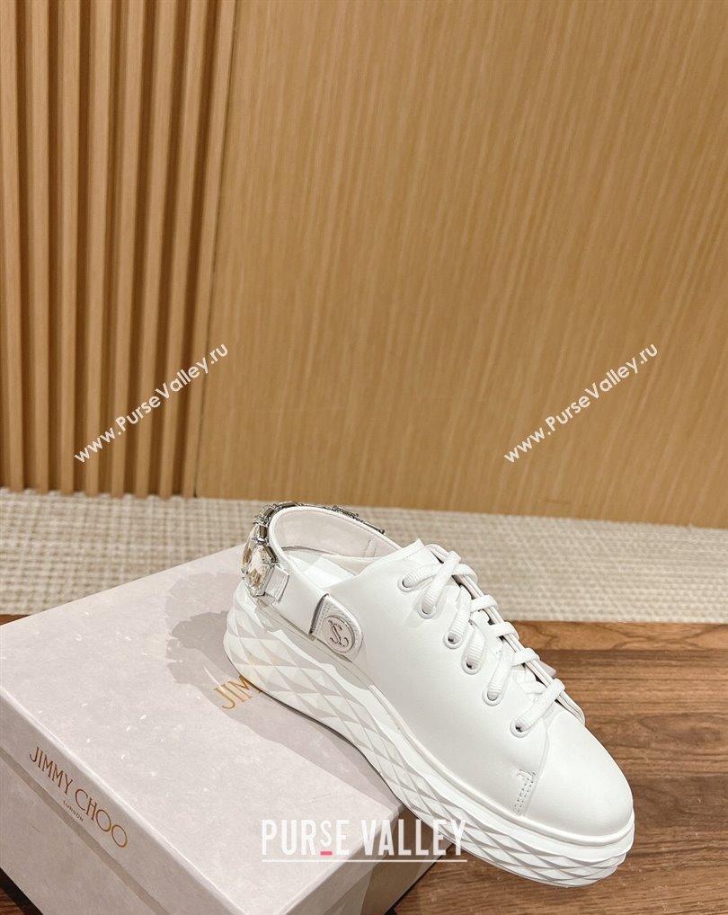 Jimmy Choo Diamond Sling White Nappa Leather Slipper Trainers with Crystal Strap 2024 (kaola-24041115)