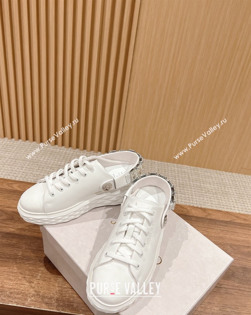 Jimmy Choo Diamond Sling White Nappa Leather Slipper Trainers with Crystal Strap 2024 (kaola-24041115)