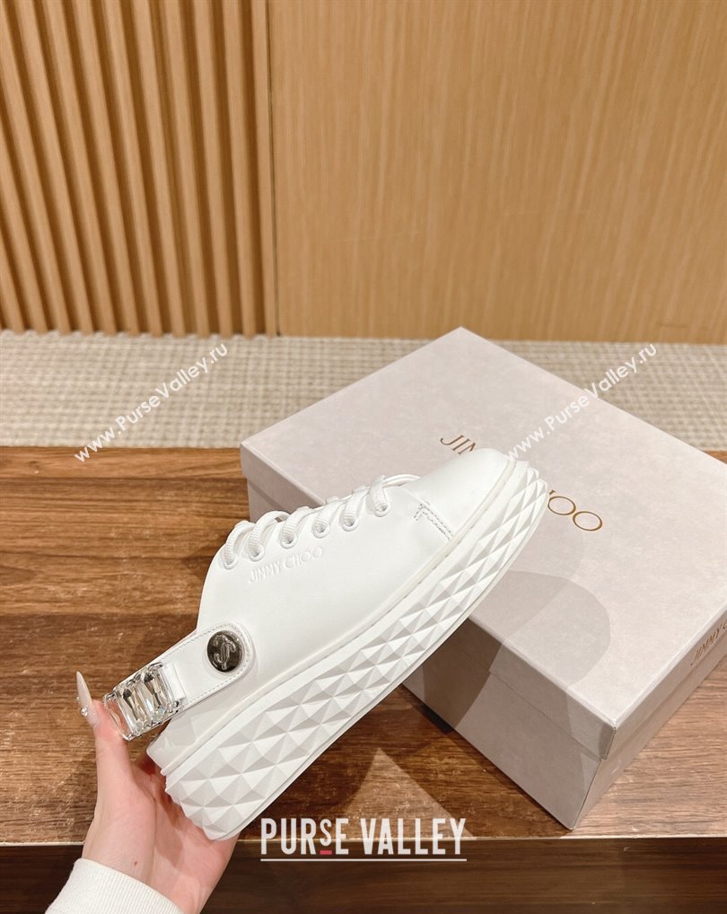 Jimmy Choo Diamond Sling White Nappa Leather Slipper Trainers with Crystal Strap 2024 (kaola-24041115)