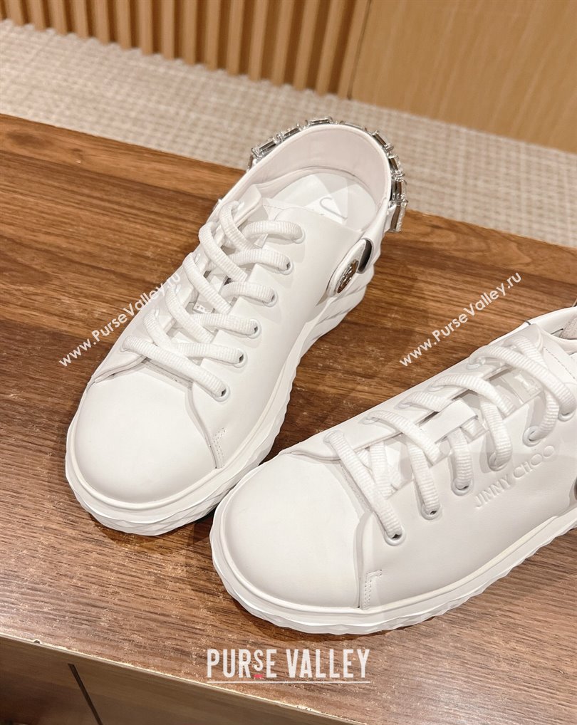 Jimmy Choo Diamond Sling White Nappa Leather Slipper Trainers with Crystal Strap 2024 (kaola-24041115)