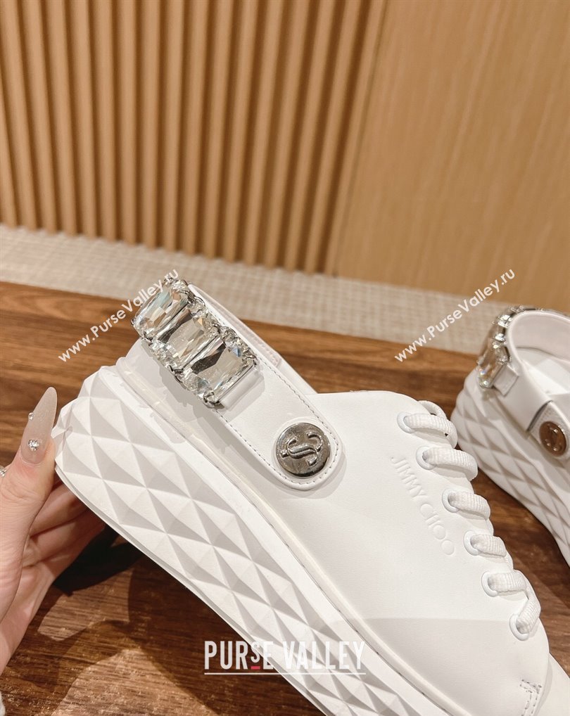 Jimmy Choo Diamond Sling White Nappa Leather Slipper Trainers with Crystal Strap 2024 (kaola-24041115)