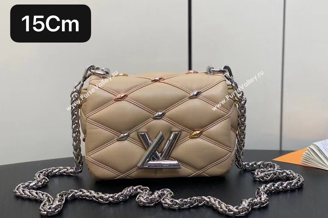 Louis Vuitton Lambskin Pico GO-14 Bag with metal studs M24246 Beige 2024 (kiki-24041120)