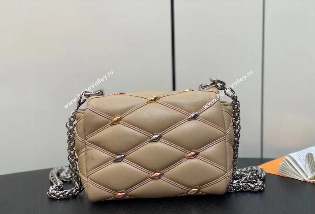 Louis Vuitton Lambskin Pico GO-14 Bag with metal studs M24246 Beige 2024 (kiki-24041120)