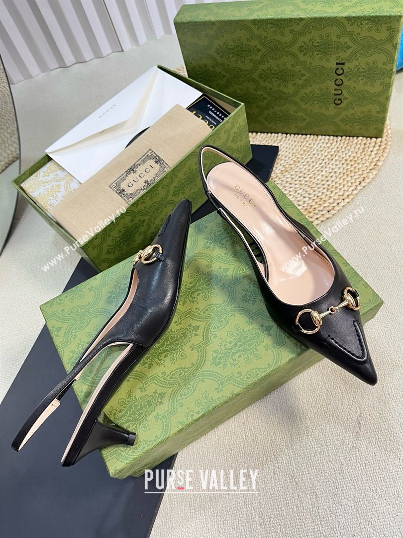 Gucci Womens Horsebit slingback pump 782407 black 2024 (MODENG-240415-08)